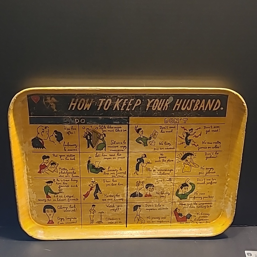 🍸Vintage 60's/50'sNapco HOW TO KEEP YOUR HUSBAND! Wood serving tray